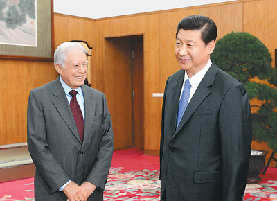 2012年12月13日，中共中央總書記習近平在中南海會見美國前總統(tǒng)卡特。