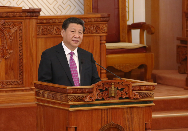 8月22日，國家主席習近平在蒙古國國家大呼拉爾發(fā)表題為《守望相助，共創(chuàng)中蒙關系發(fā)展新時代》的重要演講。新華社記者龐興雷攝
