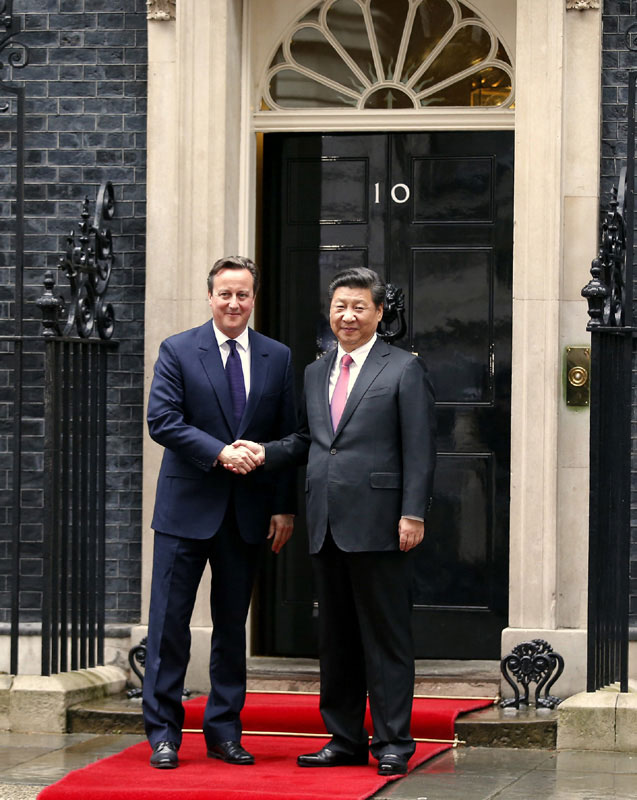 10月21日，國家主席習近平在倫敦唐寧街首相府同英國首相卡梅倫舉行會談。新華社記者 鞠鵬 攝