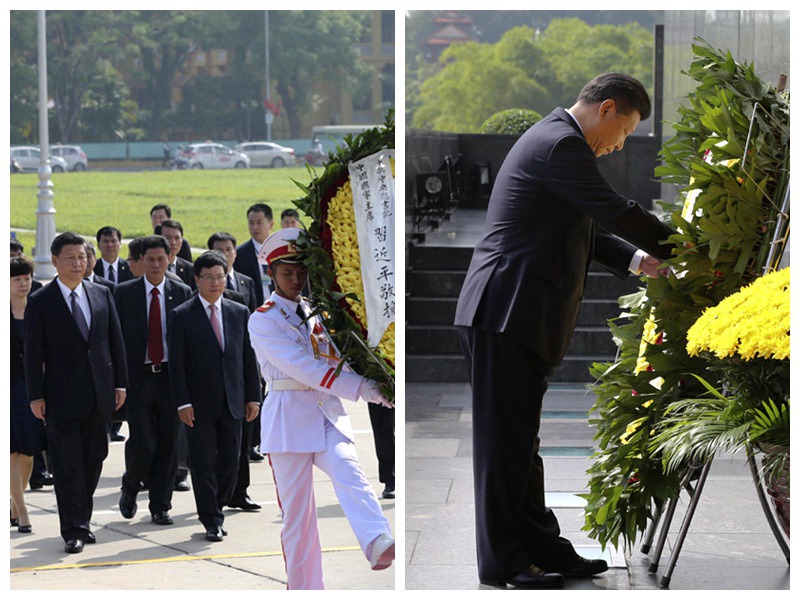11月6日，中共中央總書記、國家主席習近平在河內(nèi)拜謁胡志明陵並敬獻花圈。新華社記者 蘭紅光 攝