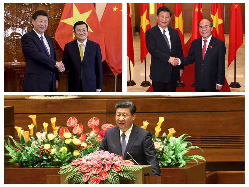 11月6日，中共中央總書記、國家主席習近平在河內(nèi)同越南國家主席張晉創(chuàng)舉行會談﹔會見越南國會主席阮生雄﹔在越南國會發(fā)表題為《共同譜寫中越友好新篇章》的重要演講。新華社記者 李學仁、龐興雷 攝