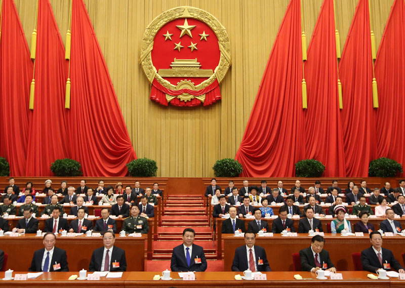 3月5日，第十二屆全國(guó)人民代表大會(huì)第三次會(huì)議在北京人民大會(huì)堂開幕。黨和國(guó)家領(lǐng)導(dǎo)人習(xí)近平、李克強(qiáng)、俞正聲、劉雲(yún)山、王岐山、張高麗等出席會(huì)議。新華社記者 蘭紅光 攝