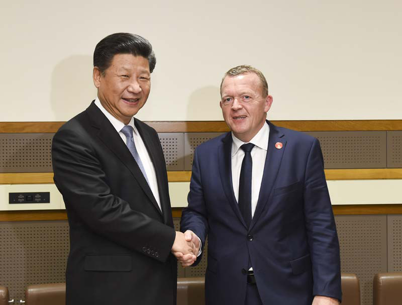 9月28日，國家主席習近平在紐約會見丹麥首相拉斯穆森。新華社記者 李學仁 攝