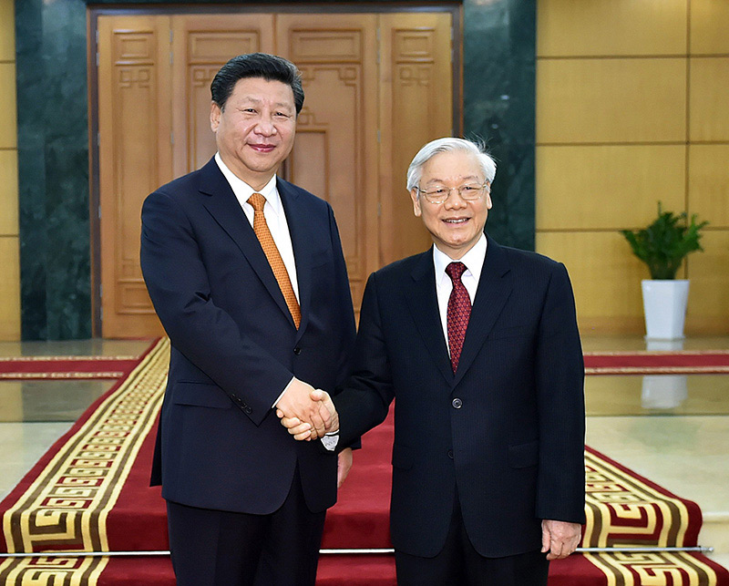 11月5日，中共中央總書記、國家主席習(xí)近平在河內(nèi)同越共中央總書記阮富仲舉行會談。新華社記者 李濤 攝