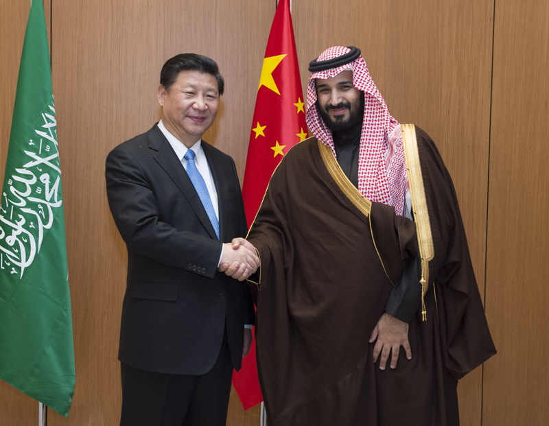 1月19日，國家主席習(xí)近平在利雅得會見沙特阿拉伯王儲繼承人穆罕默德。新華社記者 王曄 攝