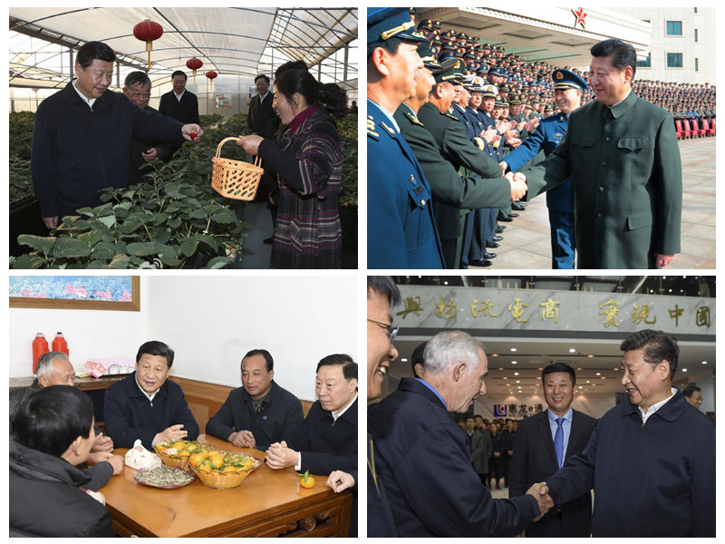 【江蘇】2014年12月13日至14日，習(xí)近平來到江蘇省南京和鎮(zhèn)江，深入科研院所、企業(yè)、鄉(xiāng)村、農(nóng)戶考察，就經(jīng)濟(jì)社會發(fā)展情況進(jìn)行調(diào)研。習(xí)近平來到南京軍區(qū)機(jī)關(guān)視察，代表黨中央、中央軍委向軍區(qū)部隊(duì)全體官兵致以誠摯問候。