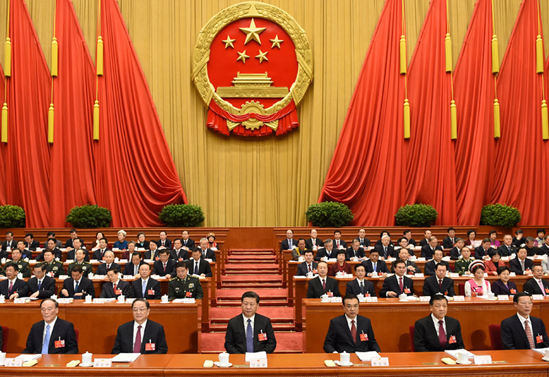 3月5日，第十二屆全國(guó)人民代表大會(huì)第四次會(huì)議在北京人民大會(huì)堂開幕。黨和國(guó)家領(lǐng)導(dǎo)人習(xí)近平、李克強(qiáng)、俞正聲、劉雲(yún)山、王岐山、張高麗等出席會(huì)議。新華社記者李學(xué)仁攝