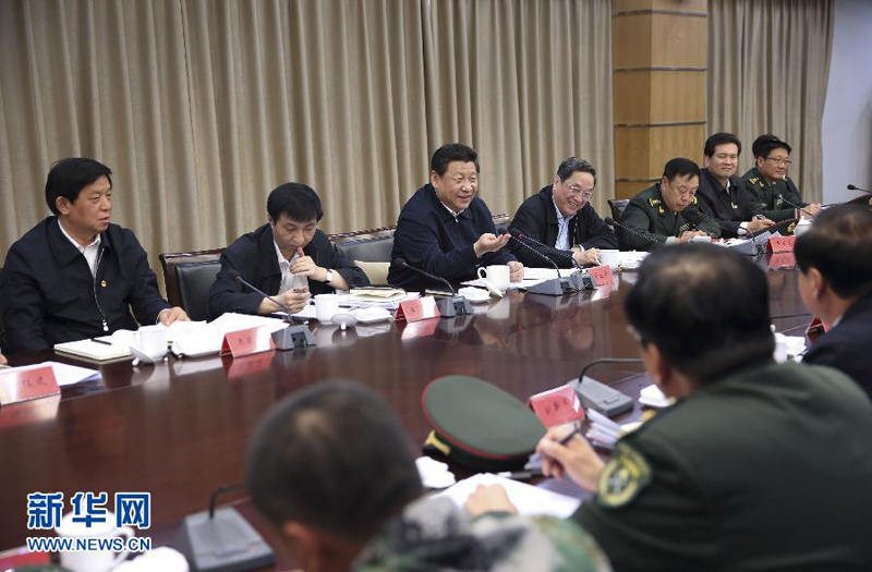 2014年4月29日上午，習(xí)近平在新疆生產(chǎn)建設(shè)兵團第六師召開座談會。蘭紅光攝