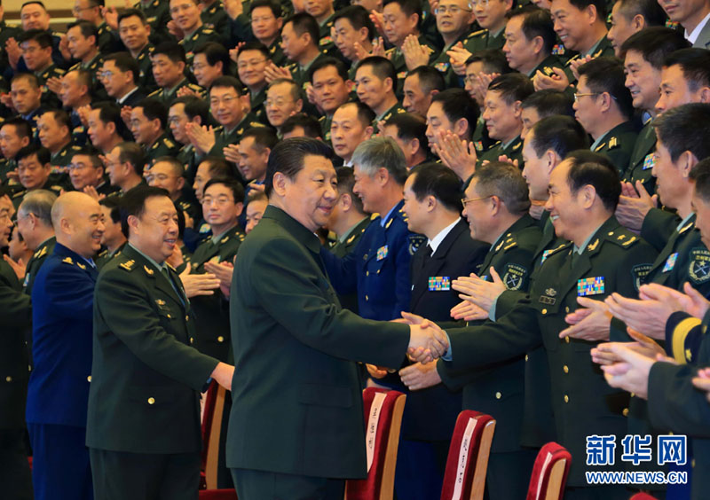 2015年1月29日，習(xí)近平在北京接見(jiàn)全軍外事工作會(huì)議和第十六次武官工作會(huì)議代表。 李剛攝