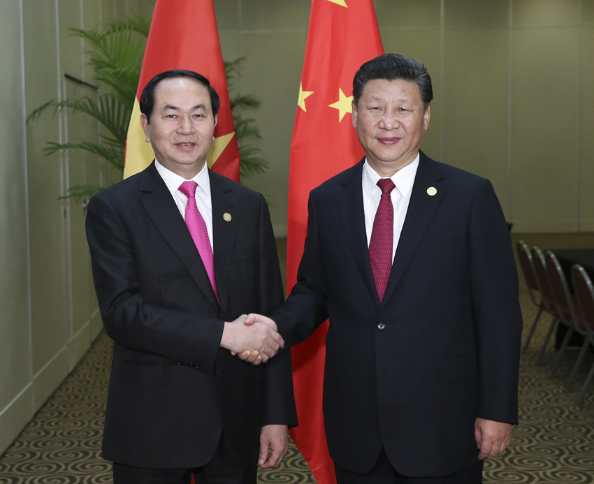 11月19日，國家主席習近平在利馬會見越南國家主席陳大光。新華社記者 龐興雷 攝