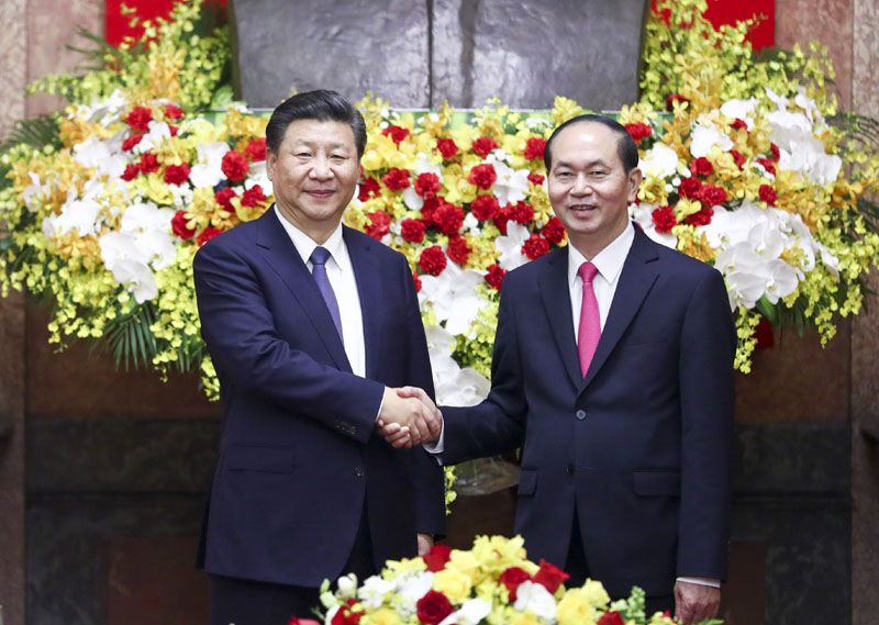 11月13日，中共中央總書記、國家主席習(xí)近平在河內(nèi)主席府同越南國家主席陳大光舉行會(huì)談。 新華社記者 謝環(huán)馳 攝