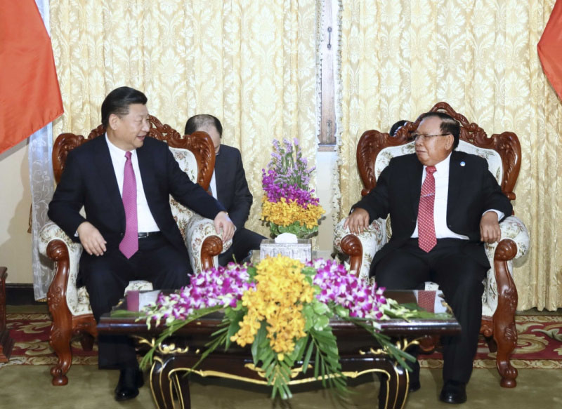 11月13日，中共中央總書記、國家主席習(xí)近平在萬象國家主席府同老撾人民革命黨中央委員會總書記、國家主席本揚舉行會談。 新華社記者 蘭紅光 攝