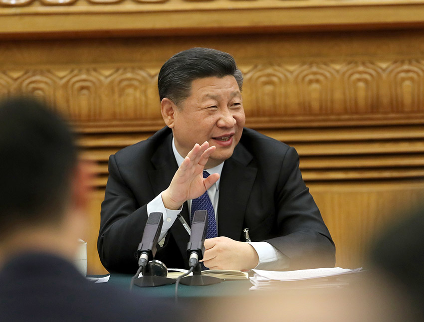 3月7日，中共中央總書記、國家主席、中央軍委主席習(xí)近平參加十三屆全國人大一次會(huì)議廣東代表團(tuán)的審議。 新華社記者 劉衛(wèi)兵 攝
