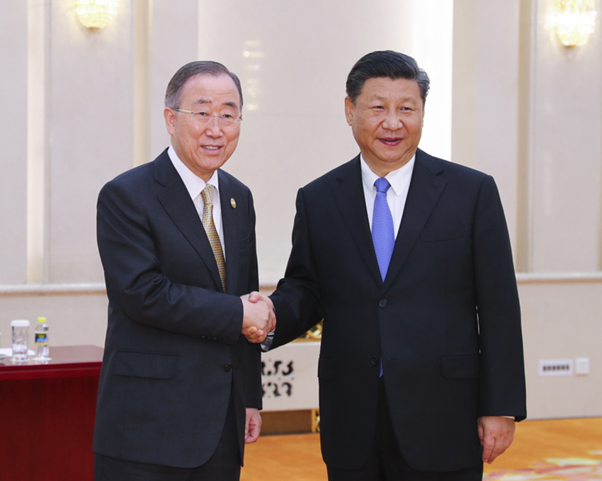 5月15日，國(guó)家主席習(xí)近平在北京人民大會(huì)堂會(huì)見博鰲亞洲論壇理事長(zhǎng)潘基文。 新華社記者 謝環(huán)馳 攝