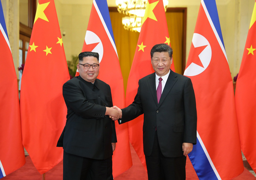 6月19日，中共中央總書記、國家主席習(xí)近平同當(dāng)日抵京對中國進(jìn)行訪問的朝鮮勞動黨委員長、國務(wù)委員會委員長金正恩舉行會談。 新華社記者鞠鵬 攝