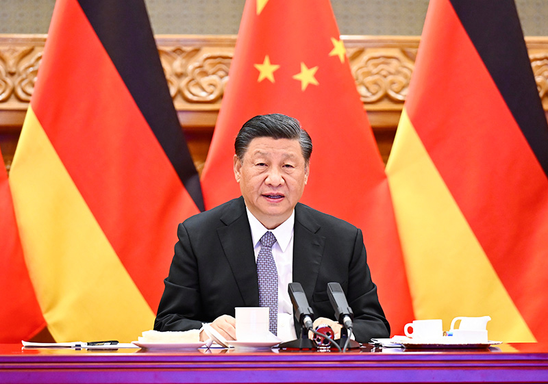 5月9日下午，國家主席習(xí)近平在北京同德國總理朔爾茨舉行視頻會晤。 新華社記者 李學(xué)仁 攝