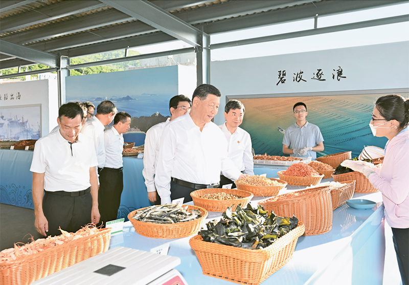 2024年10月15日至16日，中共中央總書記、國(guó)家主席、中央軍委主席習(xí)近平在福建考察。這是15日下午，習(xí)近平在漳州市東山縣陳城鎮(zhèn)澳角村考察時(shí)，了解海鮮干貨和漁獲產(chǎn)品交易情況。 新華社記者 謝環(huán)馳/攝